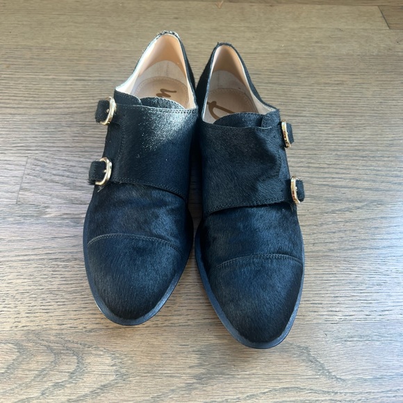 Sam Edelman woman’s black Balfour Real Fur Hair Double Buckle loafer - Picture 4 of 15